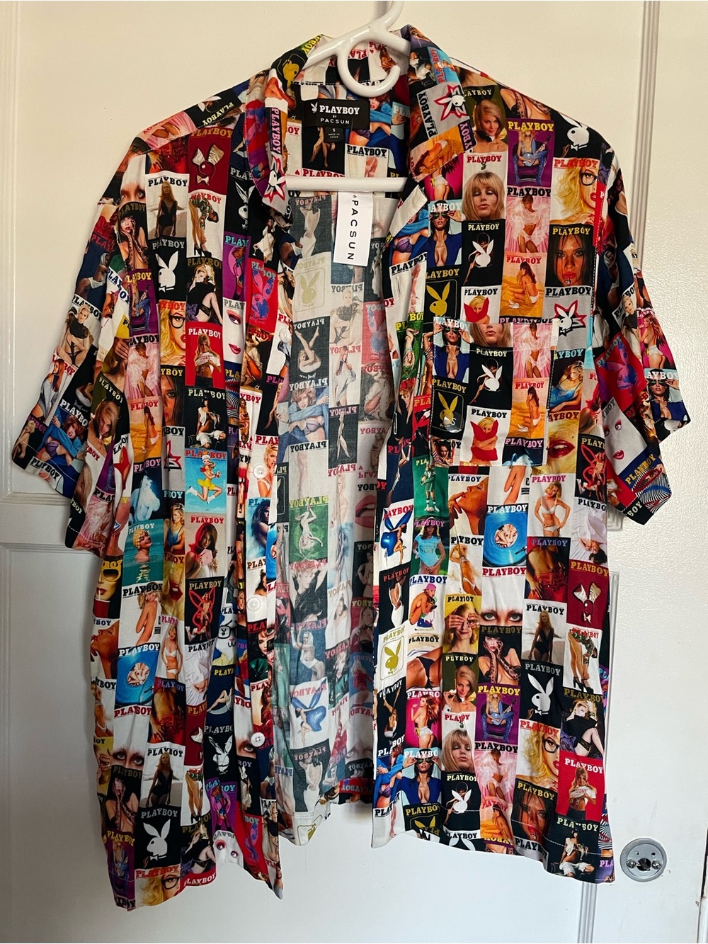 PacSun Multicolor Playboy Collage Short Sleeve Button-Down Shirt